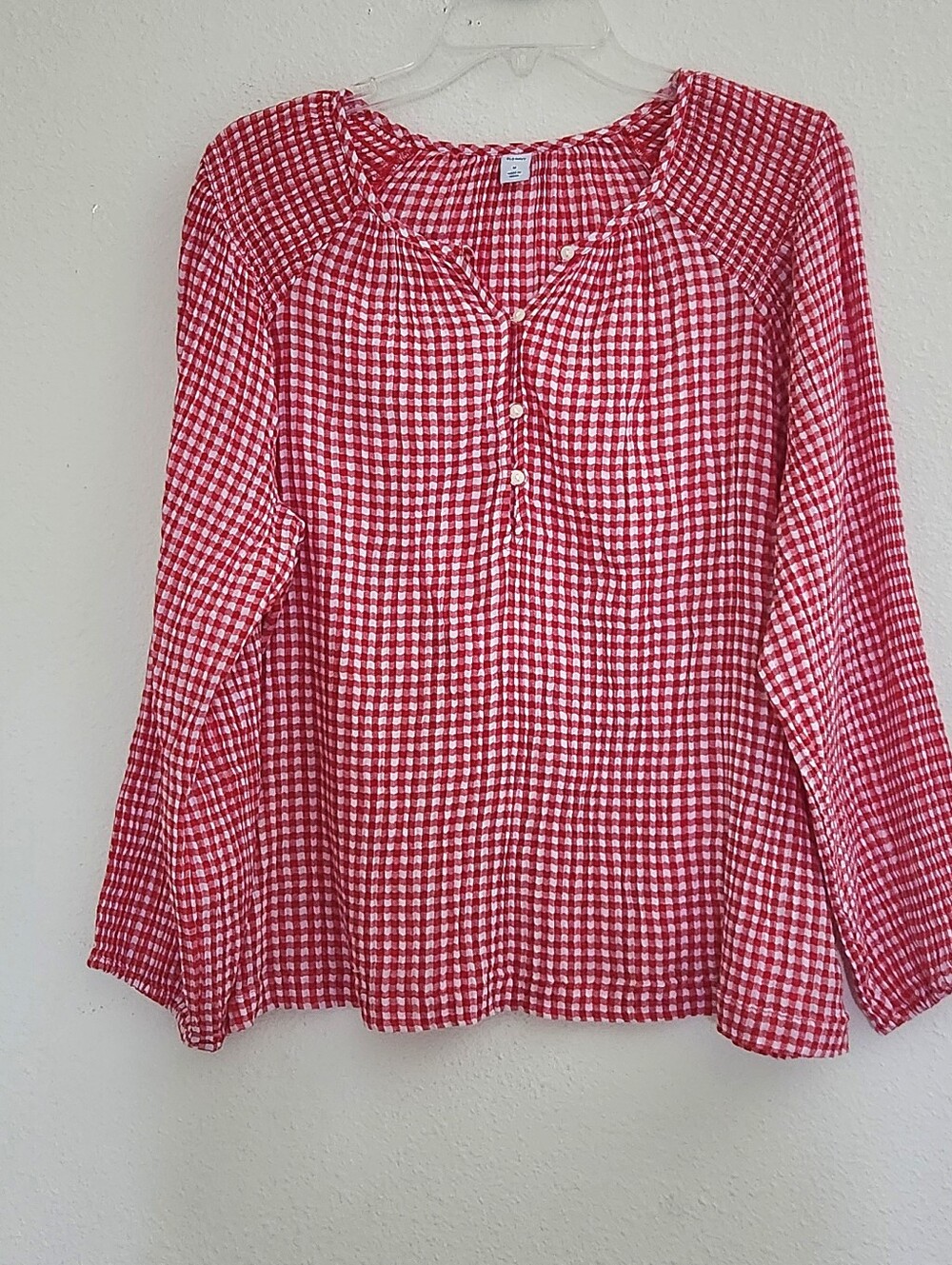 Old Navy Red & White Gingham Peasant Blouse - Women